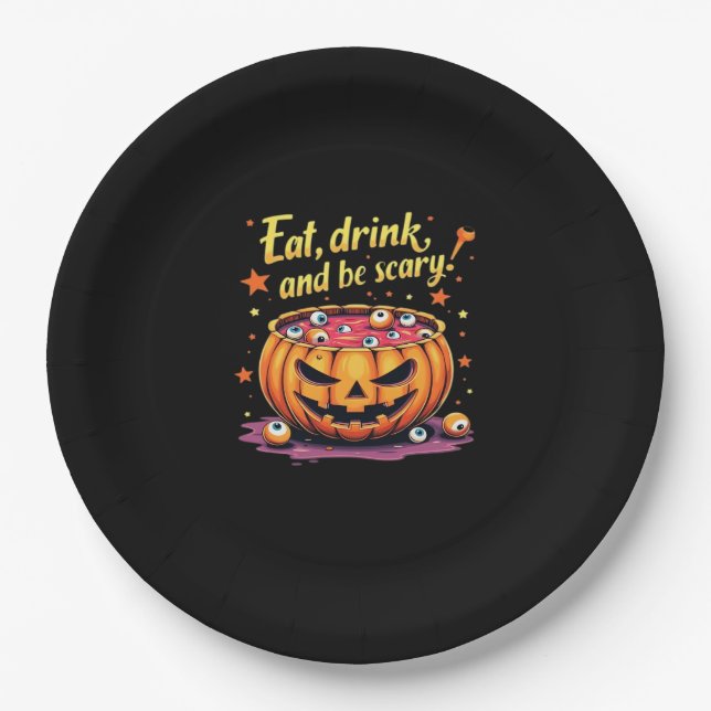 Eat Drink And Be Scary Scary Movie Night Halloween Paper Plate (Front)