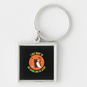 Eat Drink And Be Scary Spooky Cat Halloween Key Ring