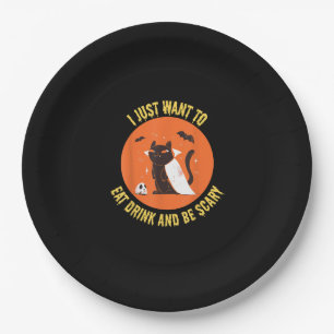 Eat Drink And Be Scary Spooky Cat Halloween Paper Plate