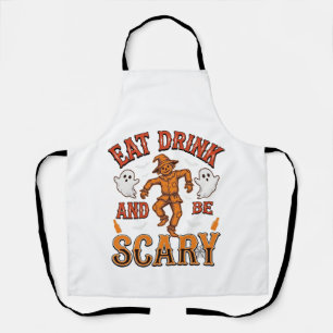 Eat Drink And Be Scary Vintage Halloween Shirt Des Apron