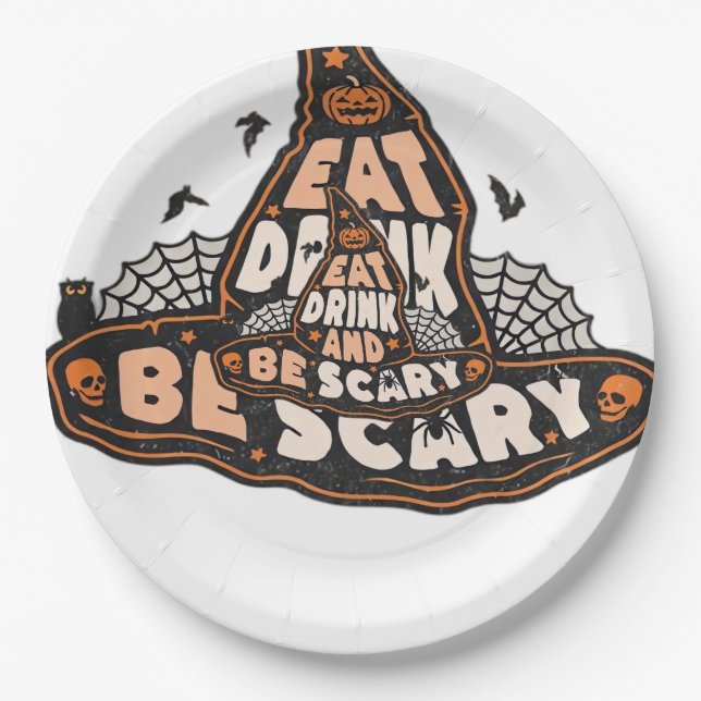 Eat Drink And Be Scary Witch Only Halloween Gift F Paper Plate (Front)