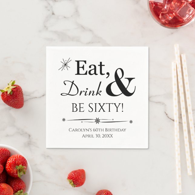 Eat Drink and Be Sixty Funky Retro 60th Birthday Napkin (Insitu)