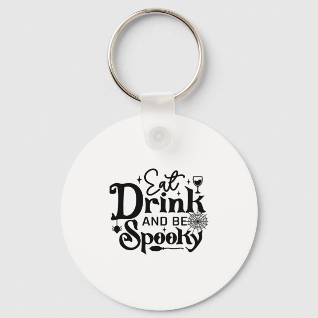 Eat Drink And Be Spooky Retro Classic Key Ring (Front)
