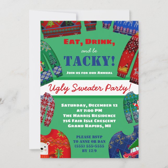 Eat, Drink and be Tacky Ugly Sweater Holiday Party Invitation (Front)