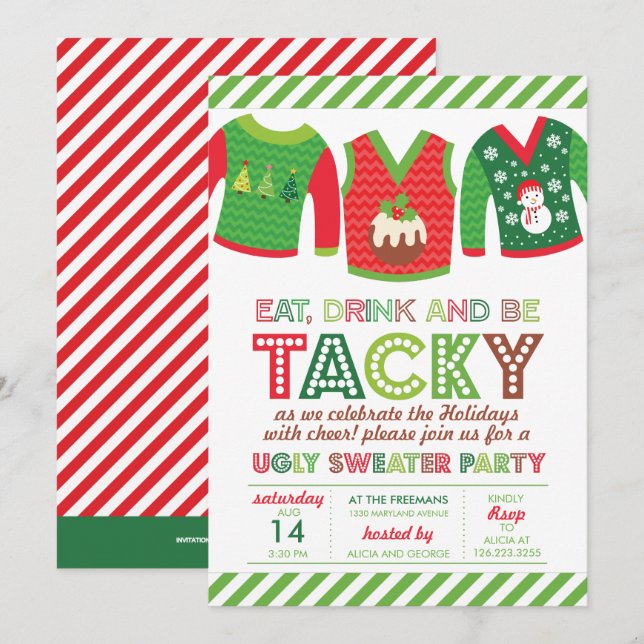 Eat Drink And Be Tacky Ugly Sweater Party Invitation (Front/Back)