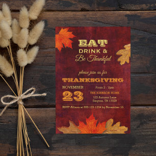 Eat Drink and Be Thankful Autumn Leaves Invitation