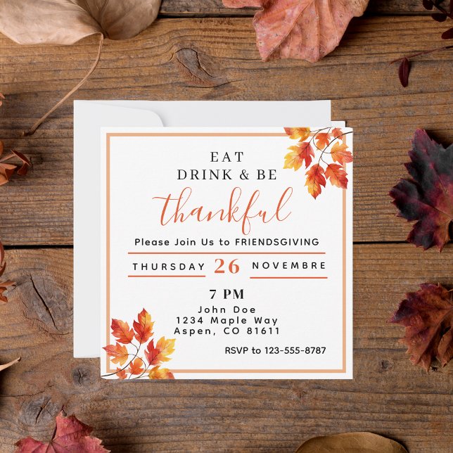 eat drink and be thankful Friendsgiving  Invitation (Creator Uploaded)