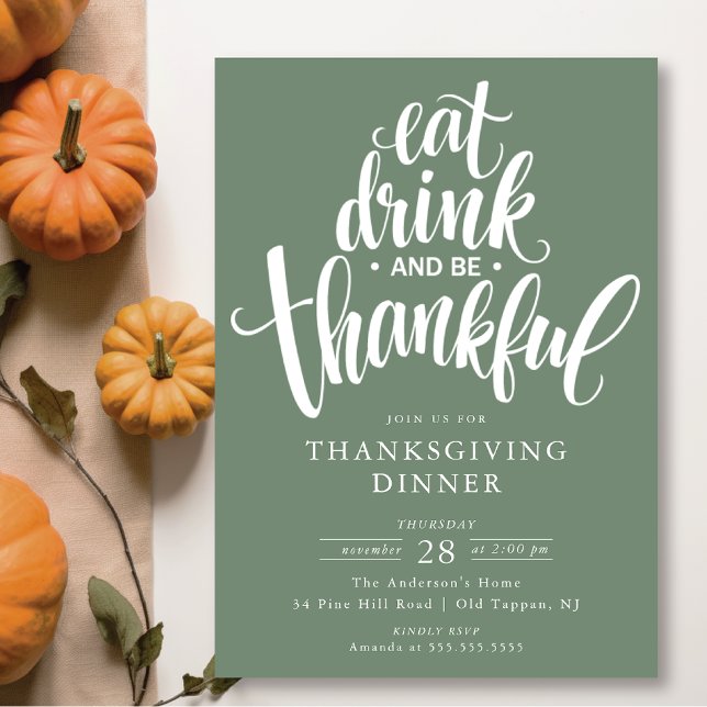 Eat Drink And Be Thankful Thanksgiving Dinner Invitation (Creator Uploaded)