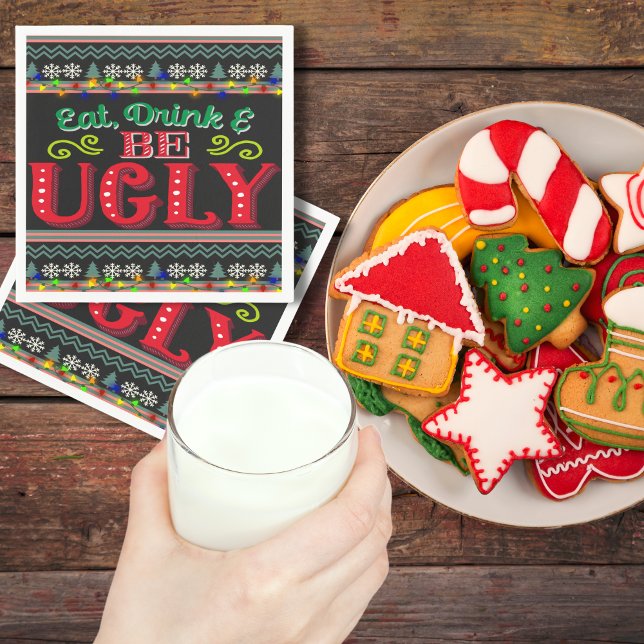 Eat Drink and Be Ugly Christmas Sweater Napkin (Creator Uploaded)