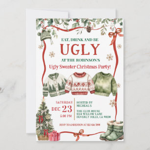 Eat Drink and Be Ugly Sweater Christmas Party Invitation