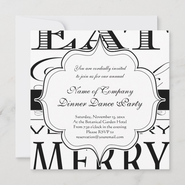 Eat Drink and Be Very Very Merry Elegant Design Invitation (Front)