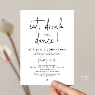 Eat, Drink and Dance, Modern Wedding Reception Invitation