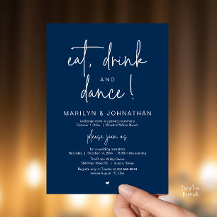 Eat, Drink and Dance, Modern Wedding Reception Invitation