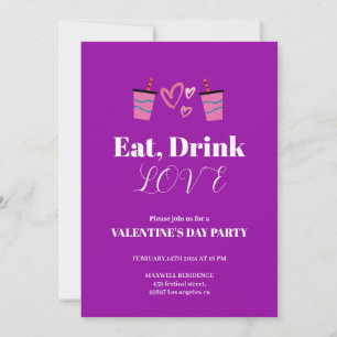 Eat Drink and Love Valentine's Day party Purple Invitation