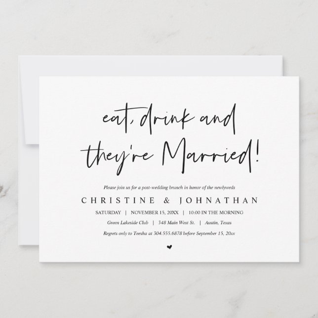 Eat, drink and recover, post wedding brunch invita invitation (Front)