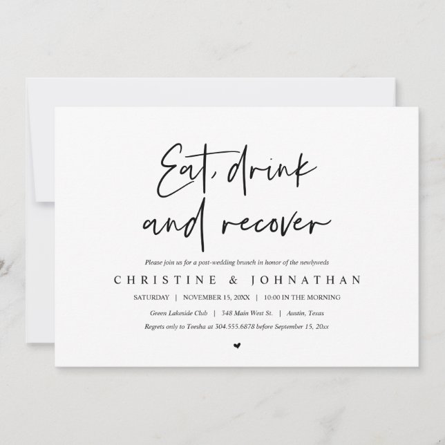 Eat, drink and recover, post wedding brunch invitation (Front)