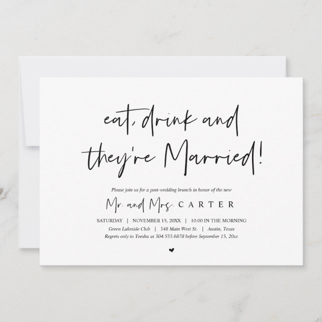 Eat, drink and recover, post wedding brunch invitation (Front)