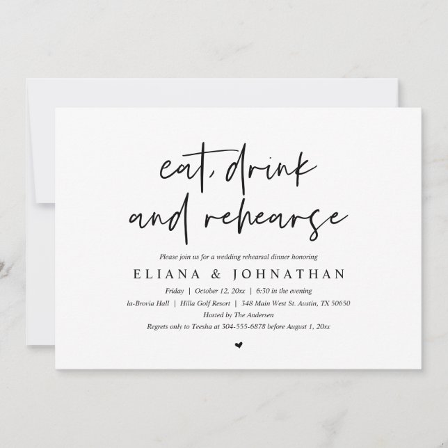 Eat, Drink and Rehearse, Wedding Rehearsal Dinner Invitation (Front)