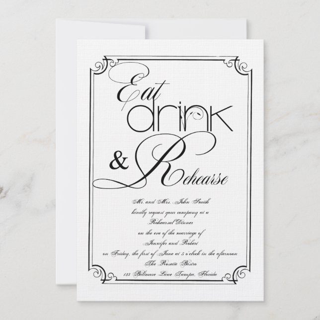 Eat Drink and Rehearse Wedding Rehearsal Invitation (Front)