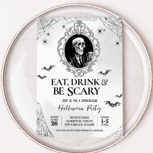 Eat Drink and Scary Gothic Skull Halloween Party Invitation