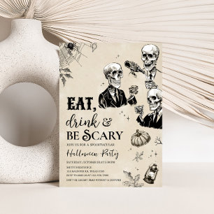 Eat Drink and Scary Skull Halloween Party Invitation