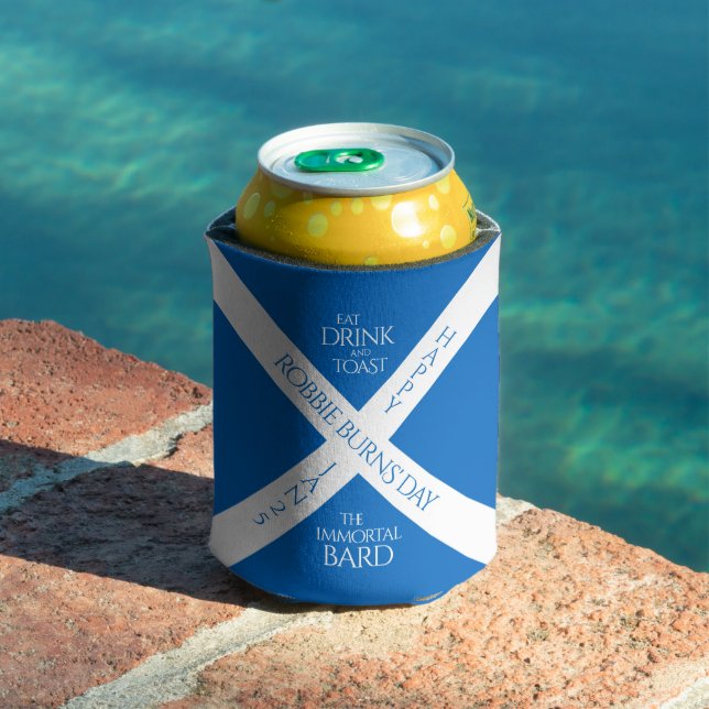 Eat Drink and Toast Robbie Burns Scottish Flag Can Cooler (In Situ Pool)