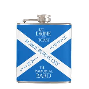 Eat Drink and Toast Robbie Burns Scottish Flag Hip Flask