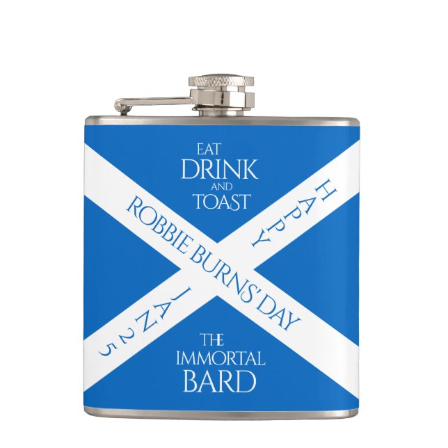 Eat Drink and Toast Robbie Burns Scottish Flag Hip Flask (Front)