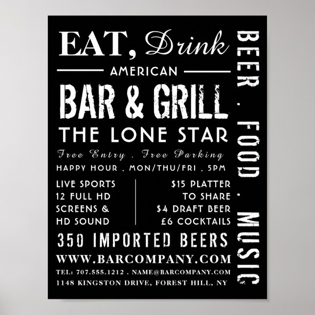Eat, Drink Bar & Grill, Pub/Brewery Advertising Poster (Front)