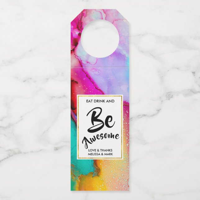Eat Drink & Be Awesome Wedding Thanks Bottle Tag (Front)