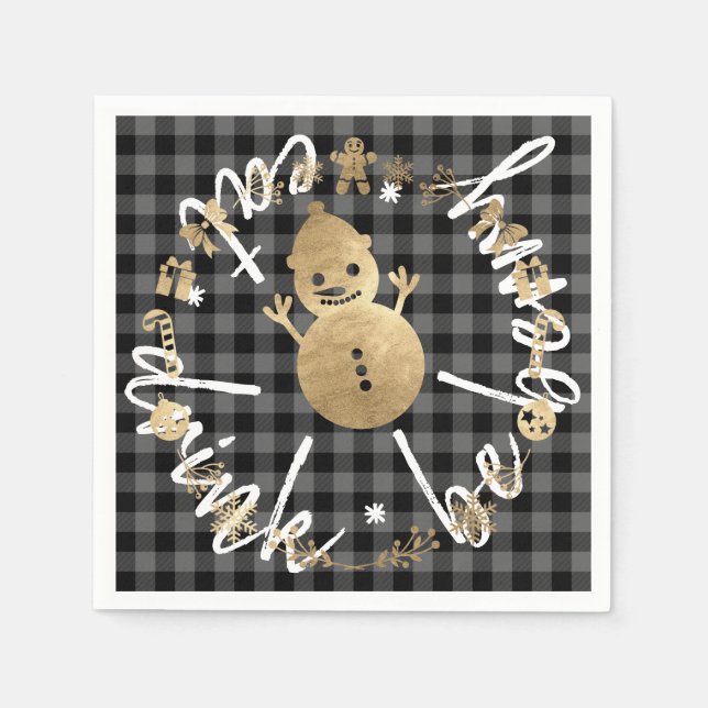 Eat Drink Be Berry Snowman Christmas Buffalo Grey Napkin (Front)