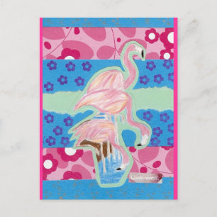 Eat, Drink, Be Happy Flamingos Postcard