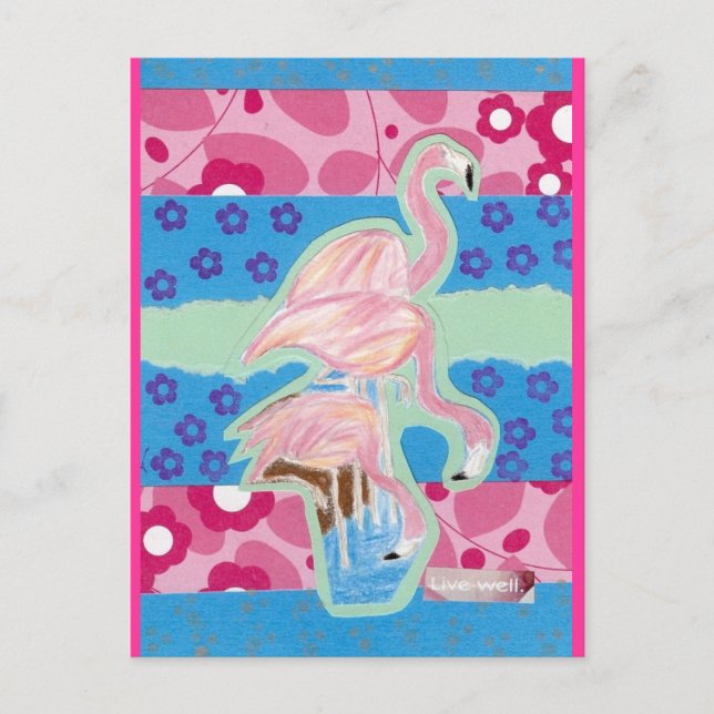 Eat, Drink, Be Happy Flamingos Postcard (Front)