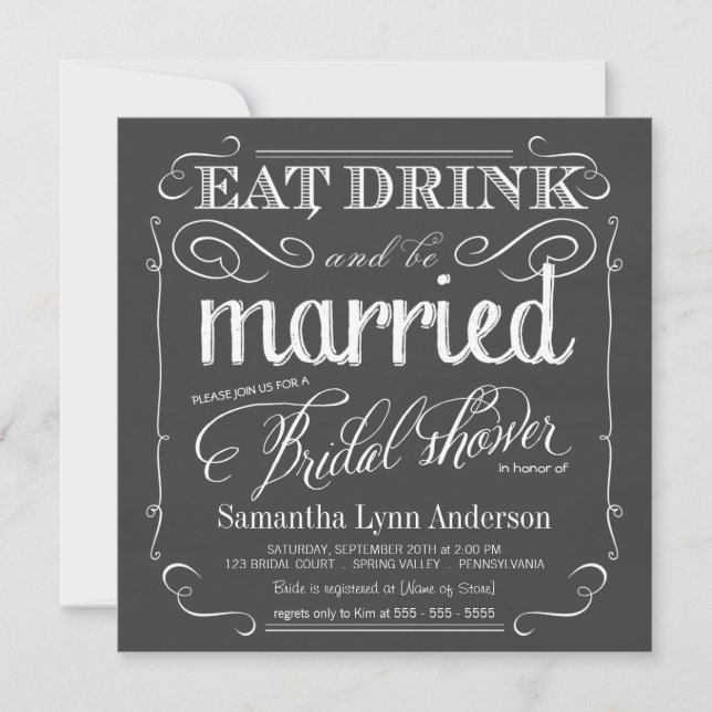 Eat Drink be Married Bridal Shower Invitations (Front)