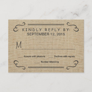 Eat Drink Be Married Burlap Wedding RSVP Card