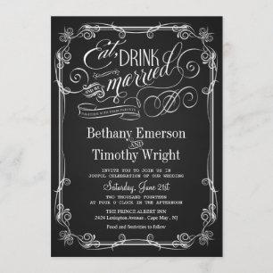 Eat Drink Be Married Chalkboard Wedding Invitation