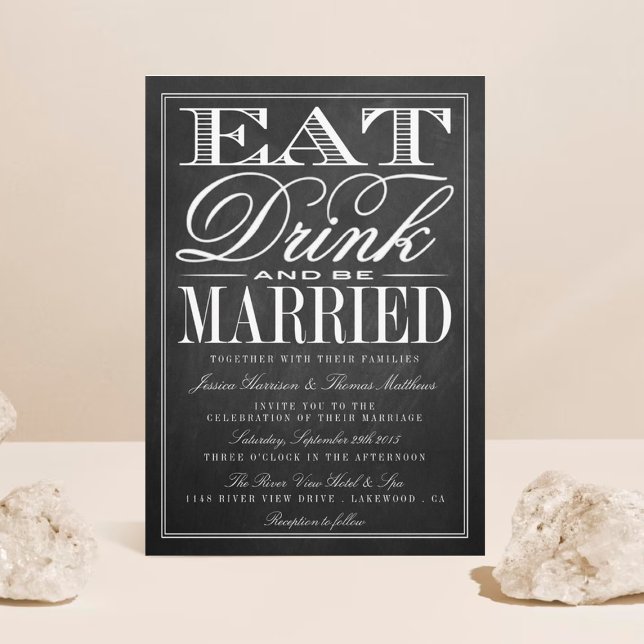 Eat, Drink & Be Married Chalkboard Wedding Invitation (Creator Uploaded)
