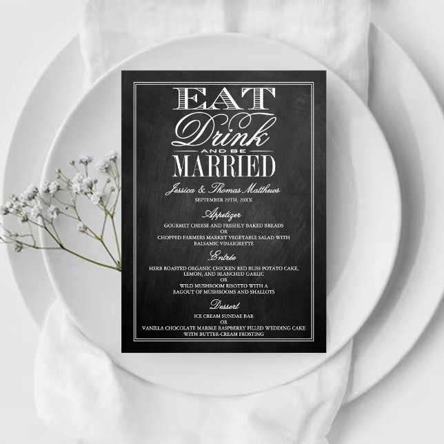 Eat, Drink & Be Married Chalkboard Wedding Menus (Creator Uploaded)
