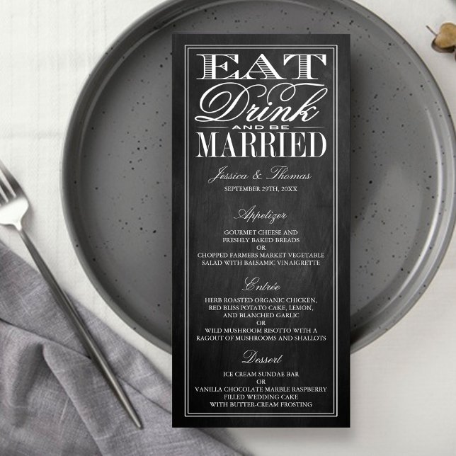 Eat, Drink & Be Married Chalkboard Wedding Menus (Creator Uploaded)