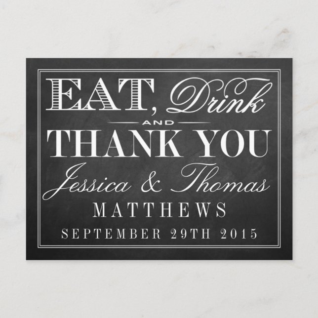 Eat, Drink & Be Married Chalkboard Wedding Postcard (Front)