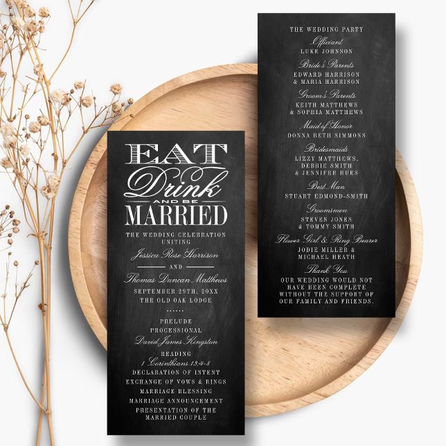 Eat, Drink & Be Married Chalkboard Wedding Program Rack Card (Creator Uploaded)