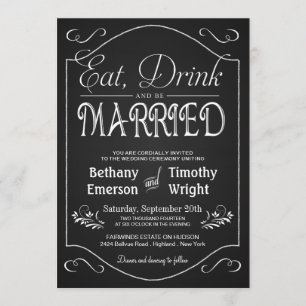 Eat Drink Be Married Fancy Chalkboard Invitations