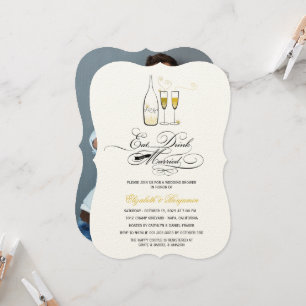 Eat Drink & Be Married Gold Champagne Chic Wedding Invitation