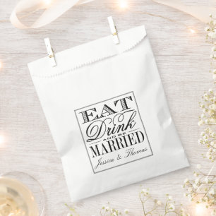 Eat, Drink & Be Married Modern Black/White Wedding Favour Bag