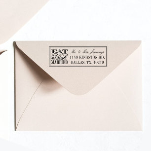 Eat, Drink & Be Married Modern Black/White Wedding Self-inking Stamp