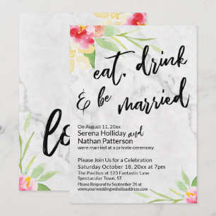 Eat, Drink & Be Married Painted Flowers and Marble Invitation