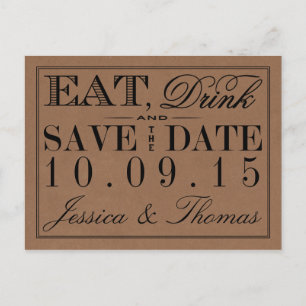 Eat, Drink & Be Married Rustic Kraft Wedding Announcement Postcard
