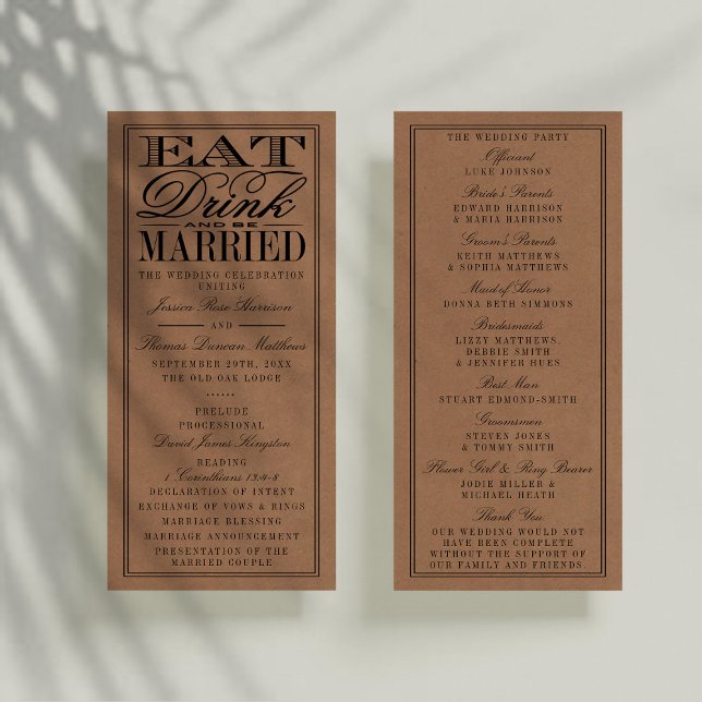 Eat, Drink & Be Married Rustic Kraft Wedding Program (Creator Uploaded)
