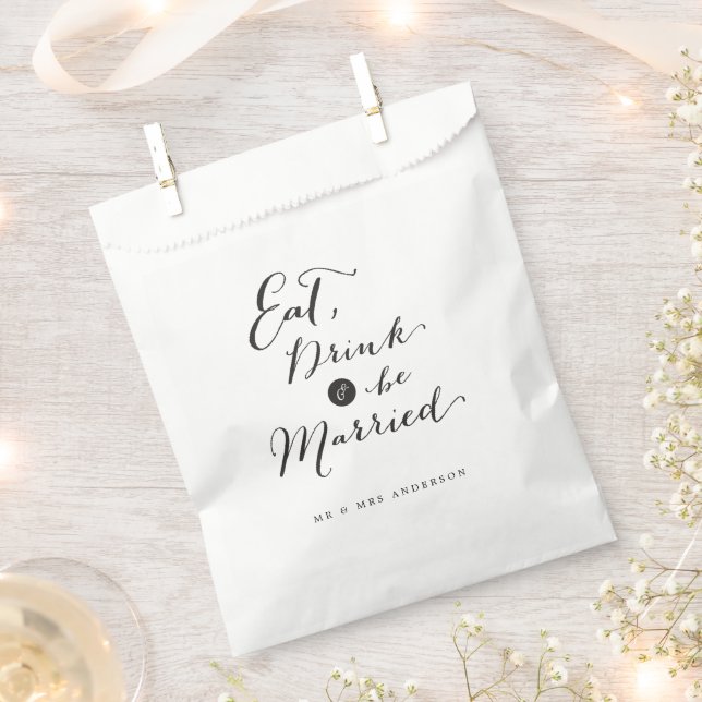 Eat Drink & Be Married Script Calligraphy Wedding Favour Bag (Clipped)