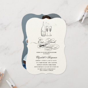 Eat Drink & Be Married Silver Champagne Wedding Invitation